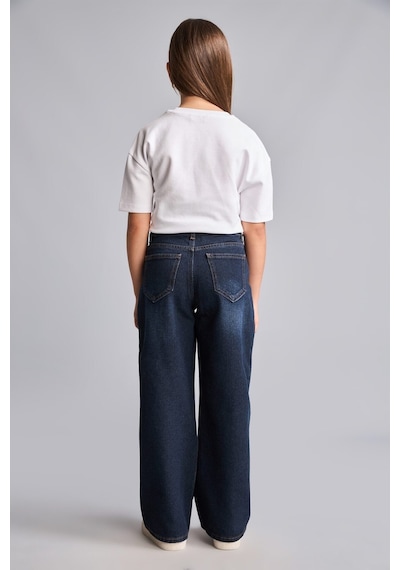 Defacto Straıght Wıde Jean Lacivert Pantolon Kız Çocuk H6246a826aunm34 Mavi-nm34