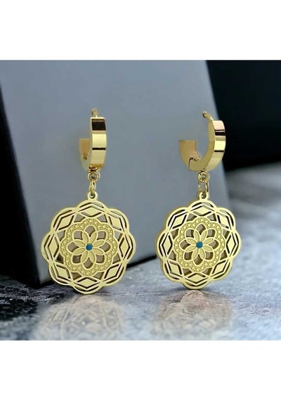 Çiçek Motif Çelik Küpe Altın - 643024212 Altın