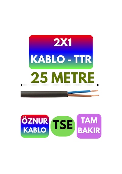 Öznur 2x1 Ttr Kablo Siyah Metre Seçenekli - 25 Metre