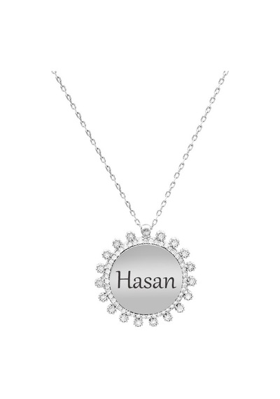 Tesbihane Zirkon Taşlı Güneş Tasarım Silver Renk Kişiye Özel İsim/harf Yazılı 925 Ayar Gümüş Kadın Kolye