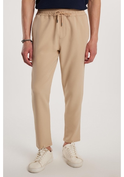 Tudors Erkek Beli Lastikli Bağcıklı Jogger Bej Pantolon Rahat Kesim Yan Cepli-33185 Bej