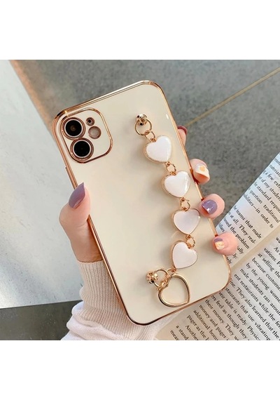 Ally Apple iPhone Uyumlu 12 6.1inç Kılıf Kalp Bileklik Tutuculu Lüx Silikon Askılı Kılıf- 5775 Mor