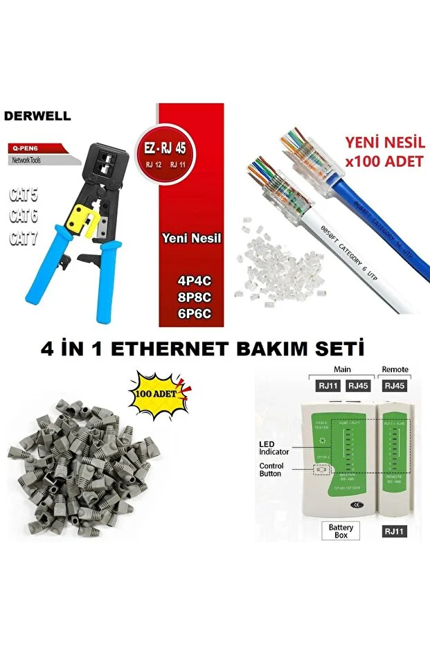 Yeni Nesil Pense 100'lü Cover Delikli 100 Lü Jak Test Cihazı Ethernet İnternet 4 İn 1 Bakım Seti Network Set