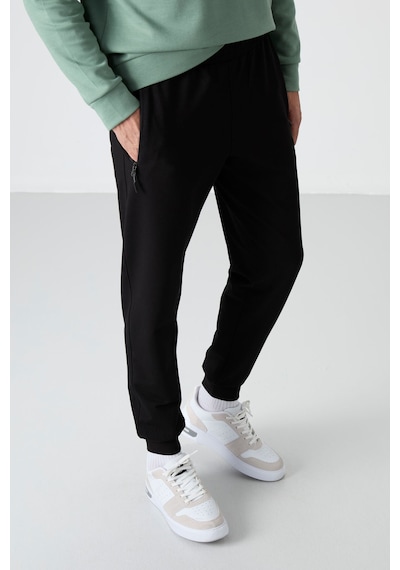 Tommy Life Siyah Fermuar Cepli Standart Kalıp Jogger Erkek Eşofman Alt - 84587 Siyah - Siyah