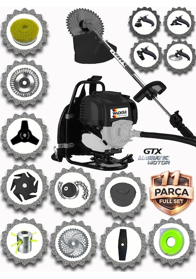 Prowackers German Ws-488 Clas Seri Sırt Tipi Benzinli Ot Çalı Çim Biçme Tırpanı+ 11 Pcs Full Set Hali Yıkamalı