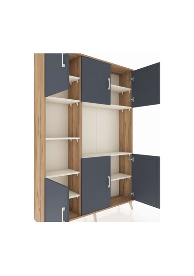 Arges Dolap 9 Raflı 6 Kapaklı 132x30x195 Çam-antrasit/aytaşı Çam