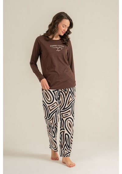 Pierre Cardin Kadın Inspire Others Everyday Kahverengi Uzun Kol Pijama Takım Pc9280-s-v2 Pc9280-s-v2