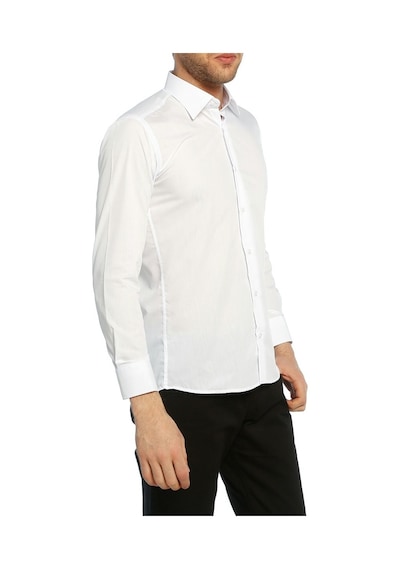 Beyaz Slim Fit Uzun Kol Düz Renk Erkek Gömlek // 151-1 Beyaz