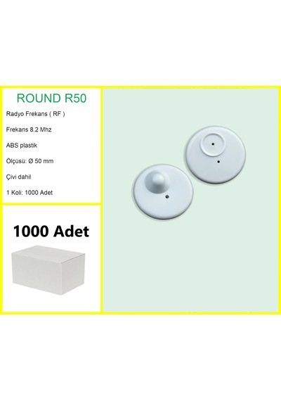 Round R50 Plastik Alarm Etiketi Rf Radyo Frekans 1000'li Koli