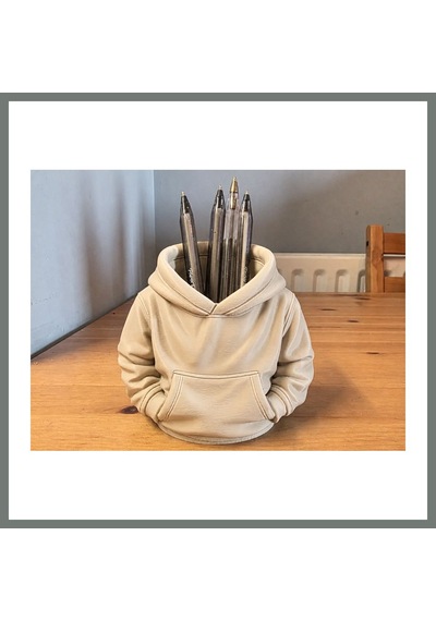 Bezos 3d Baskı Kapüşonlu Sweatshirt Kalemlik - Masaüstü Organizer-bej Mmbz