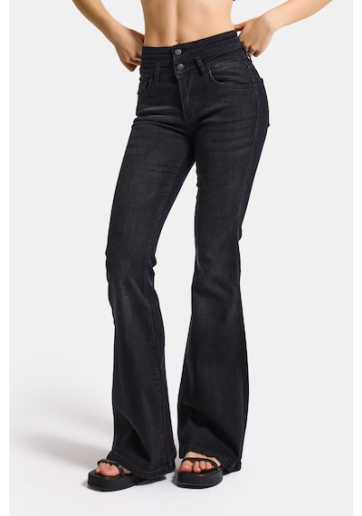 Itsbasic Kadın Koyu Füme 2s6-1 Flare Fit Esnek Elastan Kumaş Denim Jean