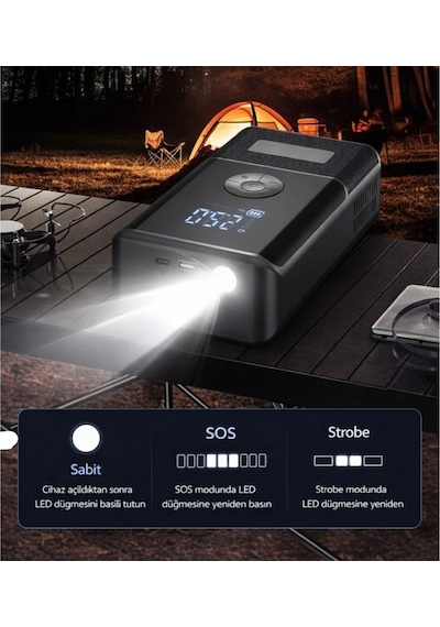 10.000 Mah Araç Akü Takviye Cihazı & Kompresör 150 Psı Dijital Ekran Jump Starter Powerbank Led Fener-1624