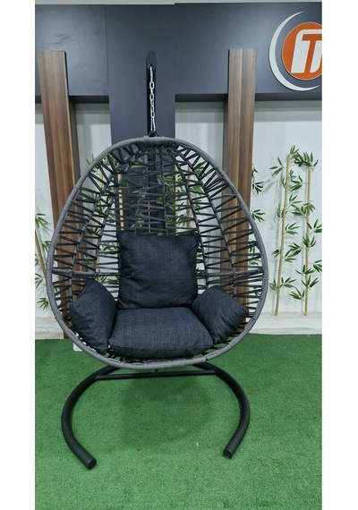 Furnivex Makrome El Örgülü Hamak Salıncak Tek Kişilik Fındık Salıncak Antrasit