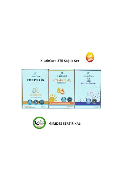 X-Labcure D3 K2 Vitamin + Lügol İyot Solüsyonu + Propolis Damla 3 x 20 ML