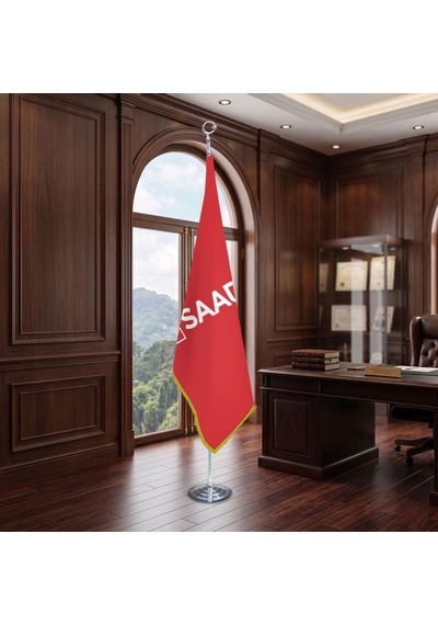 Saadet Parti Kırmızı Direkli - Altın Saçaklı Saten Makam Bayrağı Seti Krom Direk Diğer