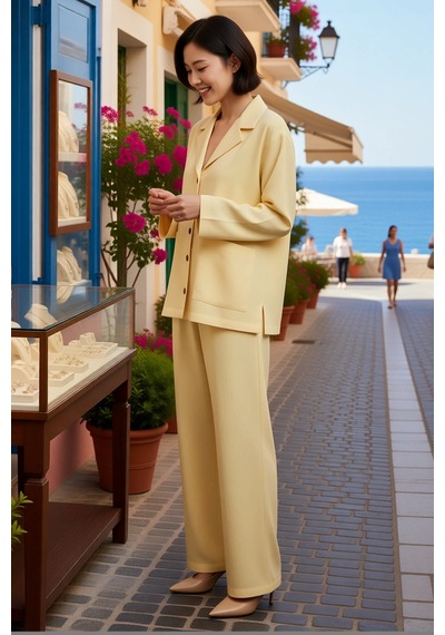 Benerly Kadın Büyük Beden Oversize Ceket Yaka Cepli Müslin Takım %100 Pam Sarı Benerly Kadın Büyük Beden Oversize Ceket Yaka Cepli Müslin Takım %100 Pam Sarı