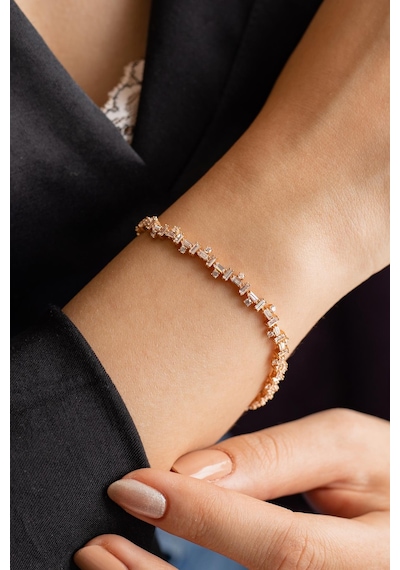 Asimetrik Baget Taşlı Rose Gold Altın Bileklik Pembe Altın