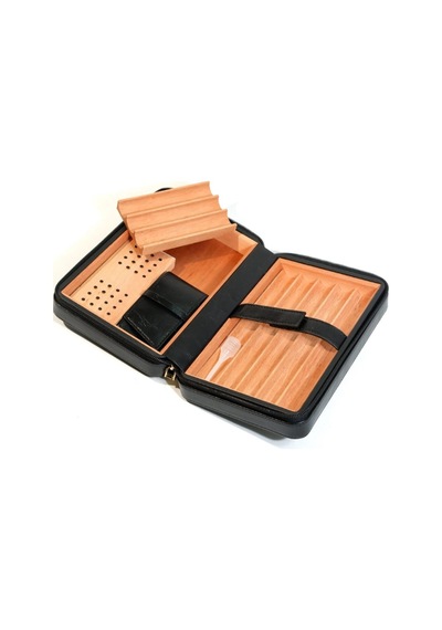 Cohiba Dahili Çakmak Siyah Deri Puro Taşıma Çantası & Seyahat Humidoru - Tr9768