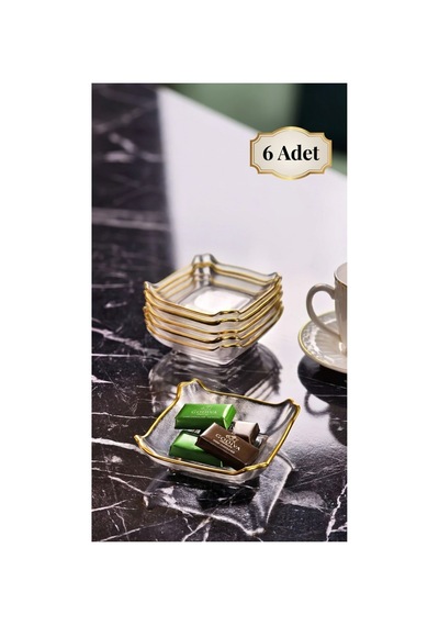 Gold Detaylı Kare Cam Mini Çerezlik-sosluk Takımı 6'lı Şeffaf