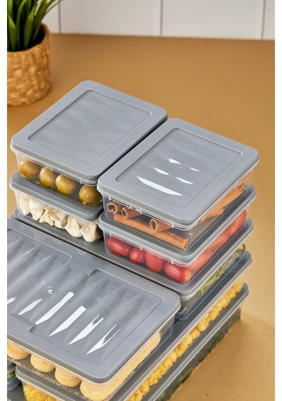 Multi Box 9 Parça 4 Farklı Boy Saklama Kabı Seti - Dondurucu & Mikrodalga Uyumlu Gri