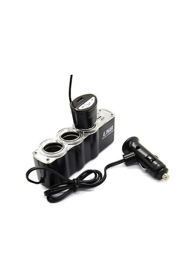 3 Çıkışlı 12/24 Volt Usb Oto Çakmaklık Çoğaltıcı, 60w, Siyah