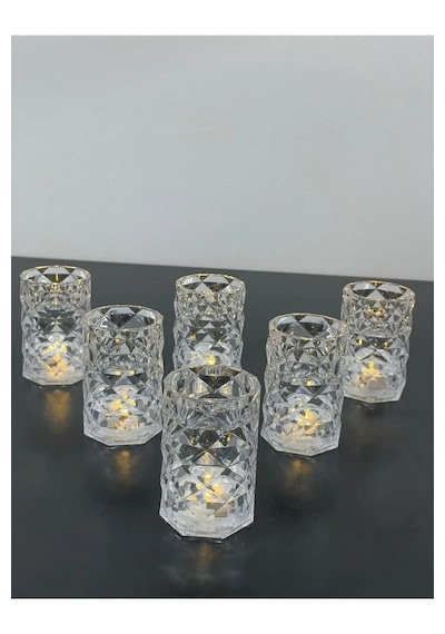 6 Lı Mika Kristal Işıklı Kahve Yanı Su Bardağı Bardak 75ml şeffaf