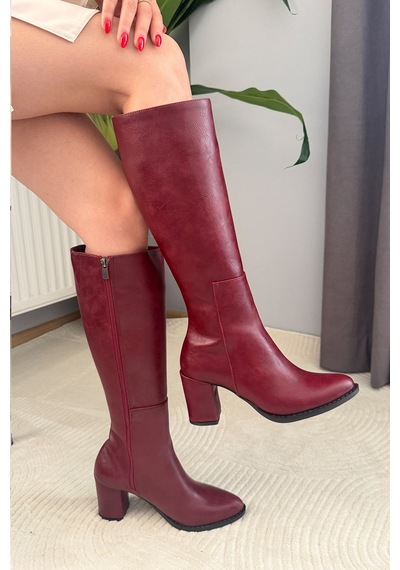 Preshley Kadın Monika Bordo 7cm Topuklu Fermuarlı Çizme