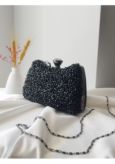 Vivazzaluxe Kristal Taşlı Kadın Abiye, Clutch Çanta Siyah