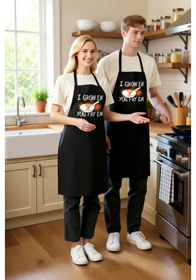 Erkek Unisex Mutfak Aşçı Önlüğü Tavuk Baskılı Yetiştir Fritöz Yaz Siyah