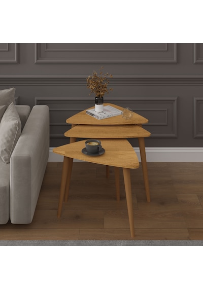 Asra Trend 3'lü Üçgen Zigon Sehpa Takımı SEHPA02 %100 MDF Ahşap Ayaklı Petra