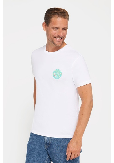 Tudors Erkek Slim Fit Dar Kesim %100 Pamuk Yumuşak Dokulu Baskılı Beyaz Bisiklet Yaka Tişört-29184 Beyaz