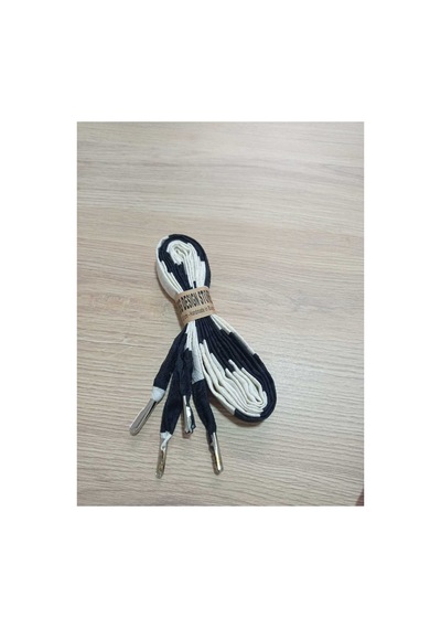 Bsgshop Bsg Design Siyah Beyaz Jakar Desenli Kumaş Ayakkabı Bağcığı - Metal Uçlu Siyah - 874414486 Siyah