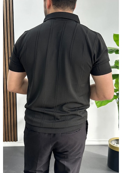 Erkek Desenli Polo Yaka Tişört Siyah Edw457 Siyah
