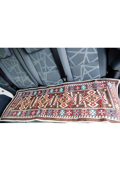 Pratik Oto Koltuk Kilim Seti 3 Parça Makine Dokuma Akrilik & Polyester Saçaklı - Kahverengi