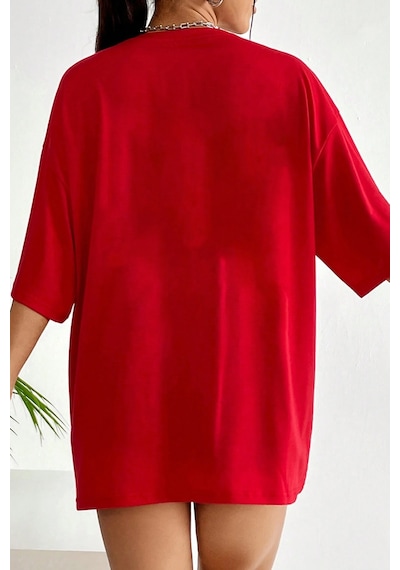 Unisex Pattern Blue Baskılı Tasarım Tshirt Kırmızı