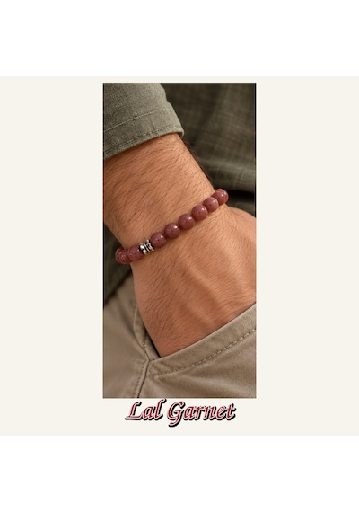 Lal Garnet Taşı Bileklik 8 Mm, Unisex, Elastik Çok Renkli