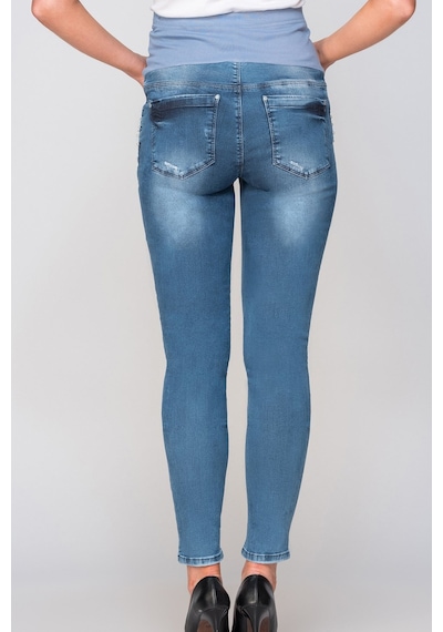 Busa Hamile Jean Skinny Cep İnci Detay Mavi-mavi