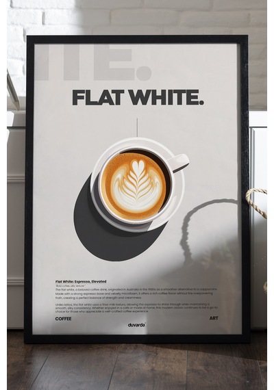 Flat White Kahve Siyah Ahşap Çerçeveli Poster, Dekoratif Duvar Tablosu