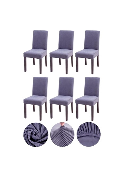 Bambu Nano Kumaş Likralı Yıkanabilir 6'lı Sandalye Kılıfı Lastikli Sandalye Örtüsü 6adet Gri