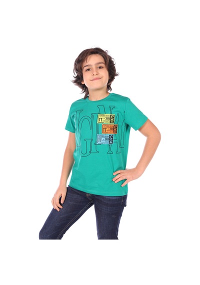 Toontoy Kids Toontoy Erkek Çocuk Original Baskılı Tişört Koyu Yeşil