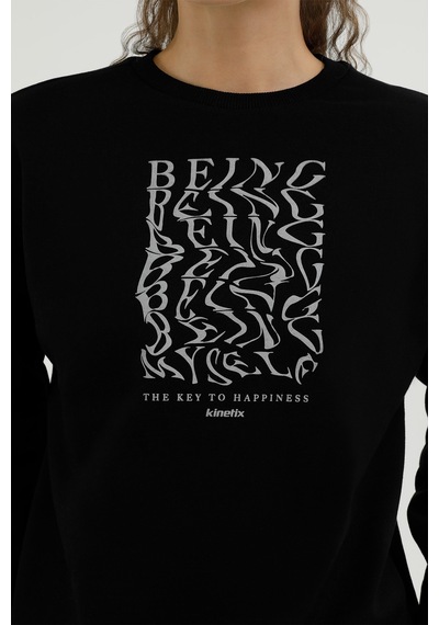 Kinetix W-SDK203 RACHEL SLOGAN SW Siyah Kadın Sweatshirt
