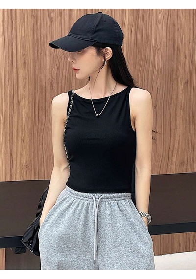 Havuz Yaka Omuzu Açık Askılı Siyah Renk Fitilli Crop Top Bluz Siyah