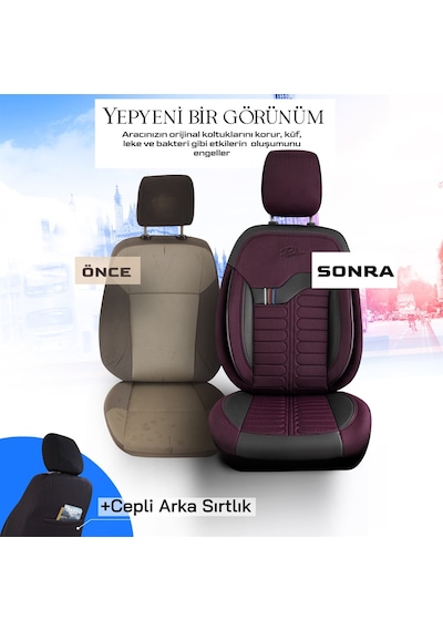 Panda Londra Serisi İngiliz Jakar Kumaş Oto Koltuk Kılıfı - Bordo - Siyah
