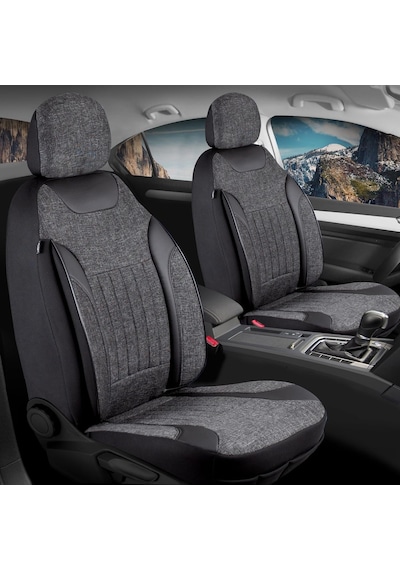Citroen C5 Aircross İle Uyumlu Lüx Deri Detaylı Keten Oto Koltuk Kılıfı Ön Arka Takım Edition Serisi Siyah Genel