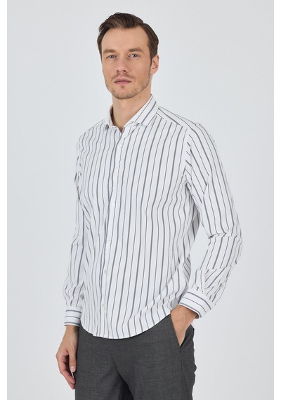 İmza Beyaz-mavi Uzun Kol Çizgili Desen Bez Ayağı İtalyan Yaka Cepsiz Esnek Classic Slim Fit Gömlek 1004250203 Optik Beyaz İmza Beyaz-mavi Uzun Kol Çizgili Desen Bez Ayağı İtalyan Yaka Cepsiz Esnek Classic Slim Fit Gömlek 1004250203 Optik Beyaz