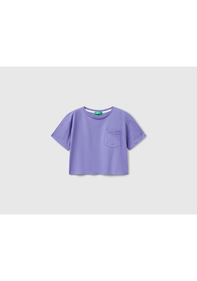 United Colors Of Benetton Benetton Kız Çocuk Arkası Baskılı Yama Cepli T-shirt Mor