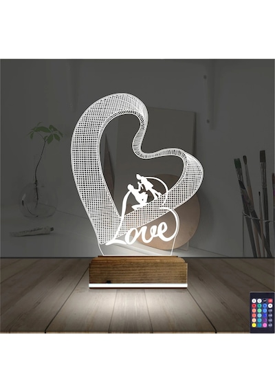 Luvivia Kalp Love Sevgiliye Hediye 3d Lamba - Masa Gece Lambası Şeffaf