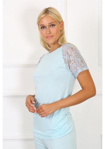 Akbeniz Kadın Kolu Dantelli Penye Pijama Takım 4151 - S Su Yeşili