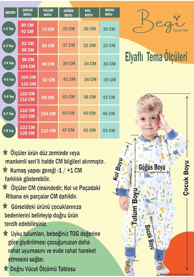 Begi 2.5 Tog Elyaflı Uyku Tulumu Fermuarlı %100 Pamuk 2-8 Yaş Mavi