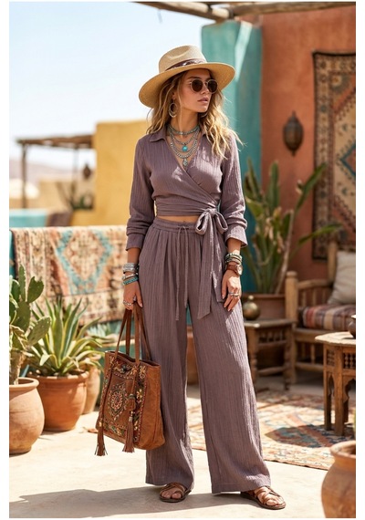 Fashion Cocktail Asimetrik Cepli Lastikli Pantolon Yan Bağlamalı Kollu Crop Yazlık Tatil Dokulu Gofre Kumaşlı Kadın Bohem Boho Takım Set Mürdüm Fashion Cocktail Asimetrik Cepli Lastikli Pantolon Yan Bağlamalı Kollu Crop Yazlık Tatil Dokulu Gofre Kumaşlı Kadın Bohem Boho Takım Set Mürdüm